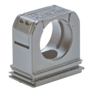 5030.020.007 / 15030020007 RQS Grey 10.0 mm plastic mounting clip with built-in hinged retaining cap for corrugated plastic conduits